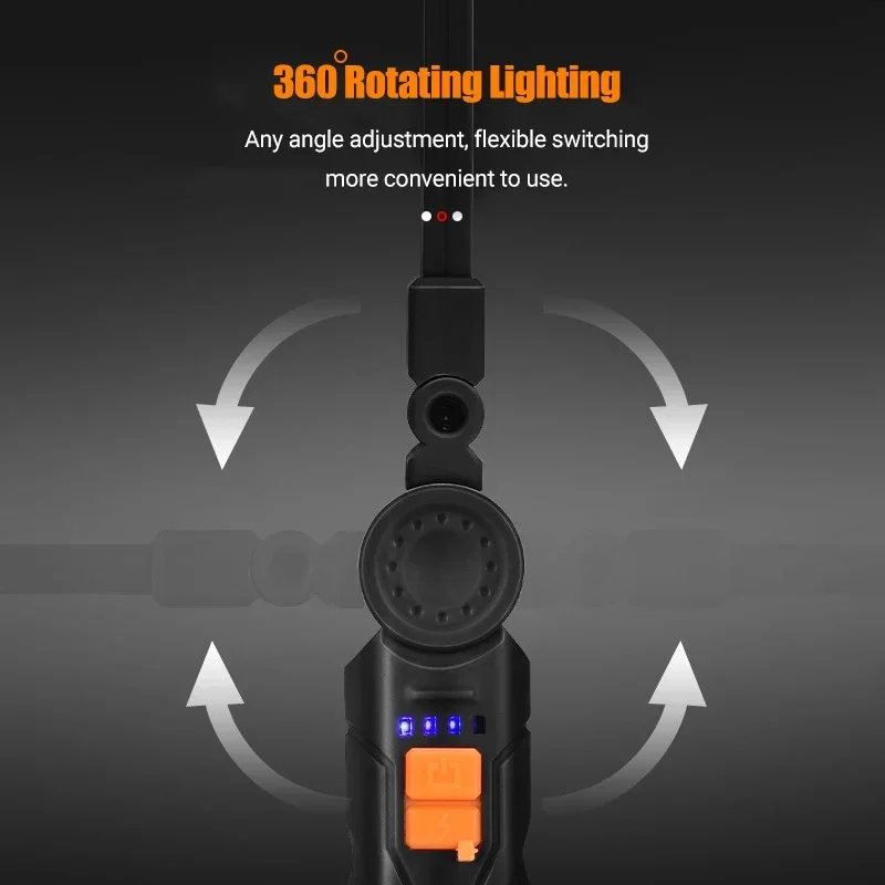 LED Flashlight Rechargeable Torch Work Light with Magnetic Base 4 Modes for Home Outdoor Camping