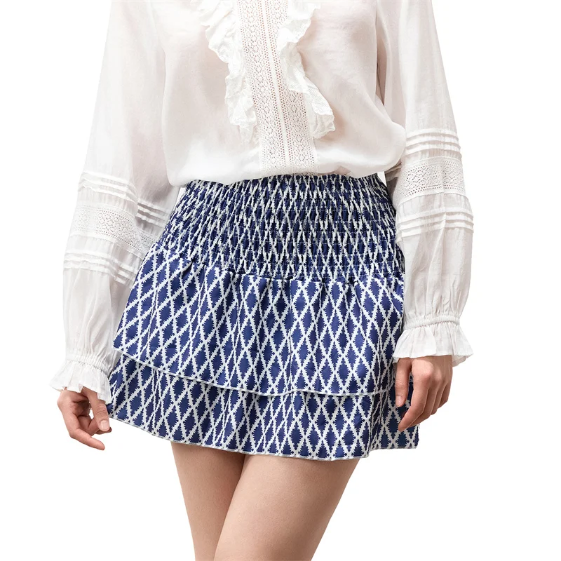 Minifalda de verano para mujer, con estampado floral, elástica, de cintura alta, con volantes escalonados, faldas cortas de corte A, faldas para salir, ropa de calle