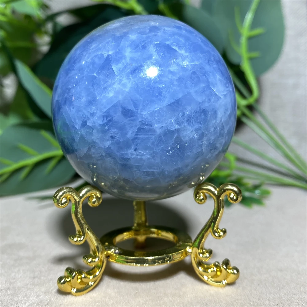 

Blue Crystal Quartz Natural Stone Sphere Reiki Energy Wichcraft Gems Minerals Handwork Ball House Decoration Home +Stand