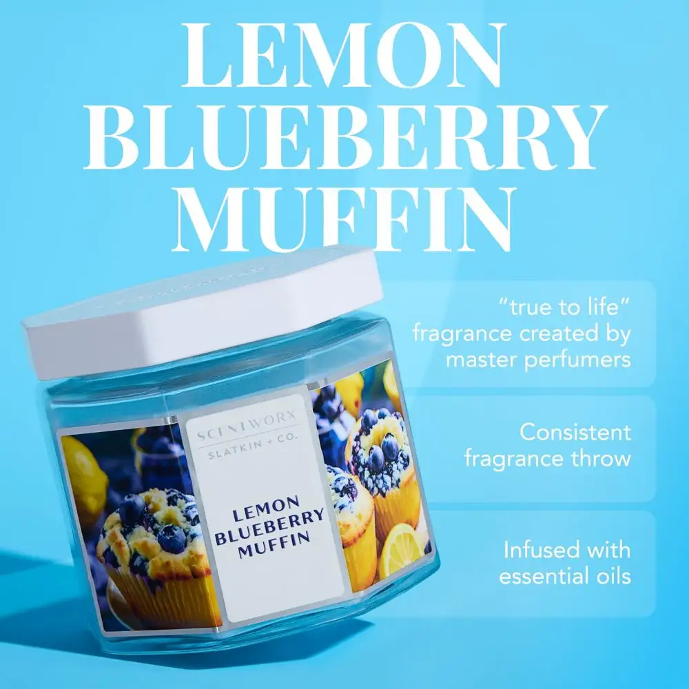 Lemon Blueberry Muffin Candle 14.5 Oz 3 Wick Paraffin Wax Home Aromatherapy Long Lasting Decorative Scented Gift