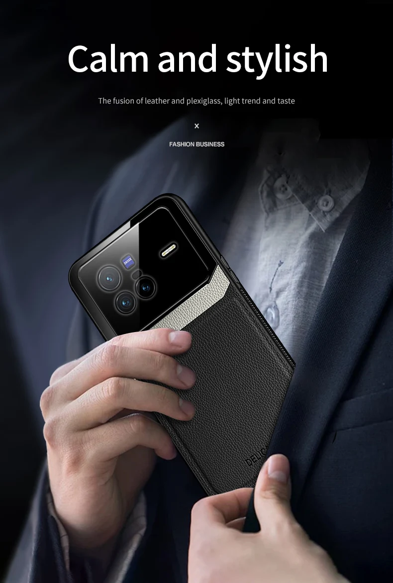 KEYSION Fashion Shockproof Case für VIVO X80 Pro 5G PU-Leder Spiegelglas Weiche Silikon-Telefonrückseite für IQOO 9 Pr_voghion.com
