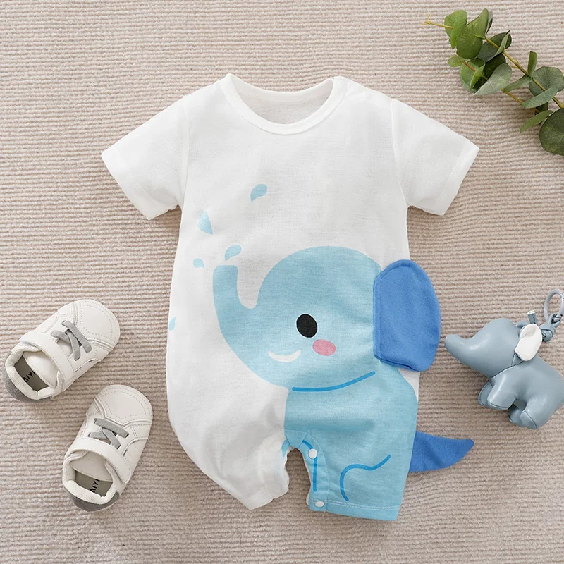 Baby Rompers Summer Boys and Girls Cute Elephant Comfortable Casual Short Sleeve Round Neck Baby Bodysuit