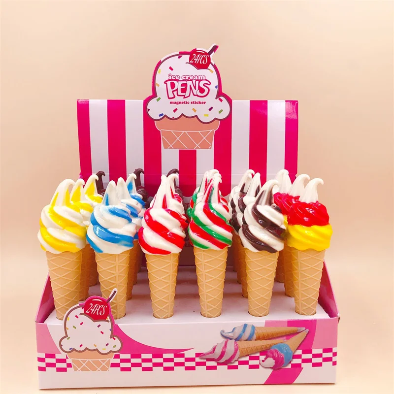 

24 pcs/lot Creative Ice Cream Shaped Ballpoint Pen Cute Ball Pens For Kids Stationery Promotional Gift Office School Supplies