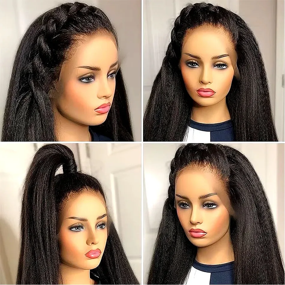 Human Hair Wig Lace Front Wig Human Hair Wigs Front Lace Wig Peruvian Yaki Straight Human Hair Wig Kinky Straight Lace Frontal Wig 13x4 Lace Front Wigs For Women