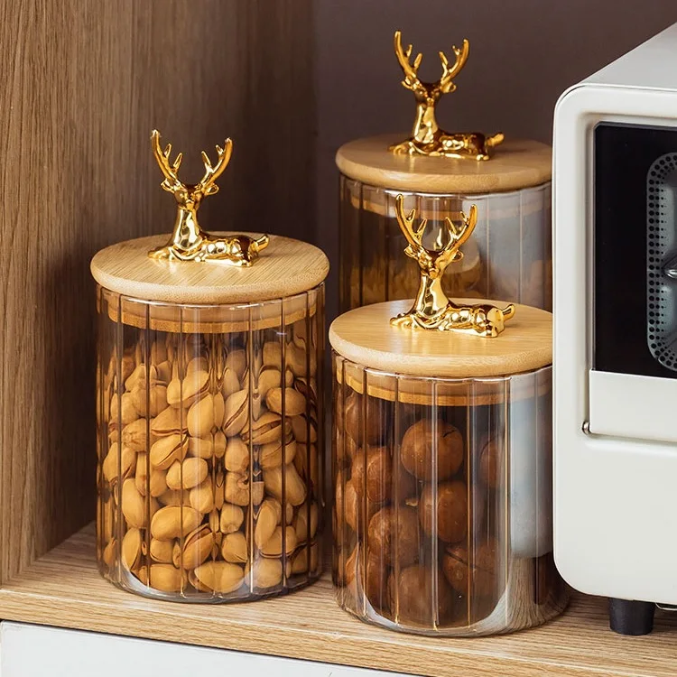 Description Picture 3 of itemGlass Food Jar with Sealed Bamboo Lid Kitchen Pantry Grains Cookie Coffee Tea Candy Snack Storage Bottle Jars Kitchen Canister