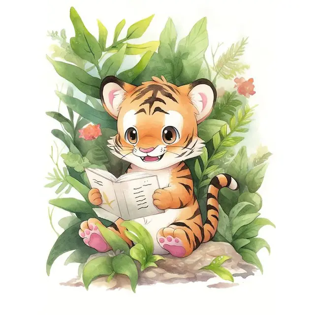 Reading time tiger with book nursery painting by numbers