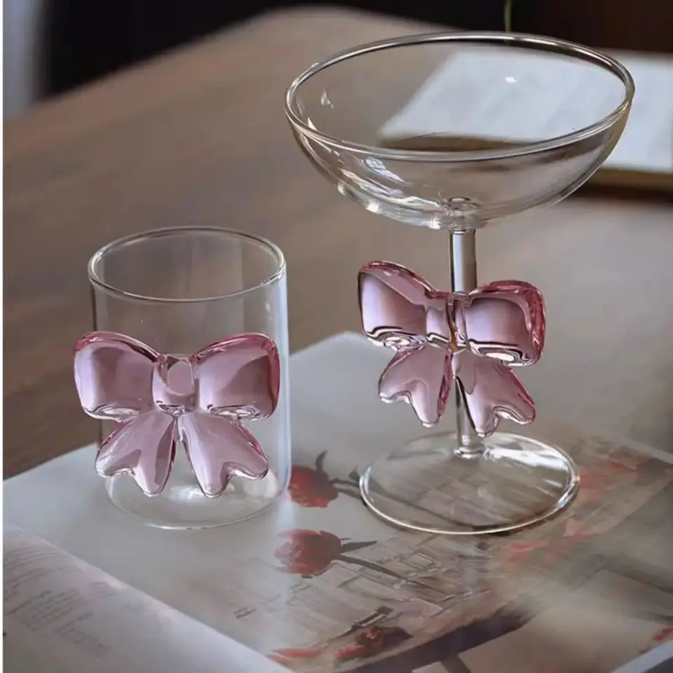 Set Tazza In Vetro 470ml Con Fiocco Rosa, Coperchio In Bambù E Cannuccia - Bicchiere A Forma Di Lattina Per Caffè Freddo E Cocktail, Regalo Donna - 2