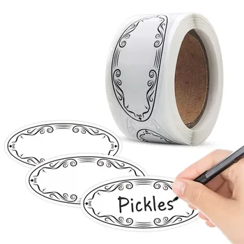 Etichette per conserve ovali da 150 pezzi Adesivi vuoti per contenitori per alimenti Barattoli Cucina Ristorante Organizzazione di stoccaggio, può scrivere, 1 "x 2,25"