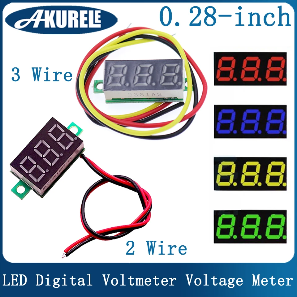 

0.28-inch LED Digital Voltmeter Voltage Meter 2/3 Wire DC0V~100V DC2.5V~30V Volt Detector Monitor Tester Multicolour Display