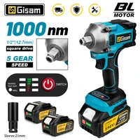 Gisam 1000N.M Torque Brushless Electric Impact Wrench 1/2 inch Cordless Wrench Screwdriver Power Tools for Makita 18V Battery 1