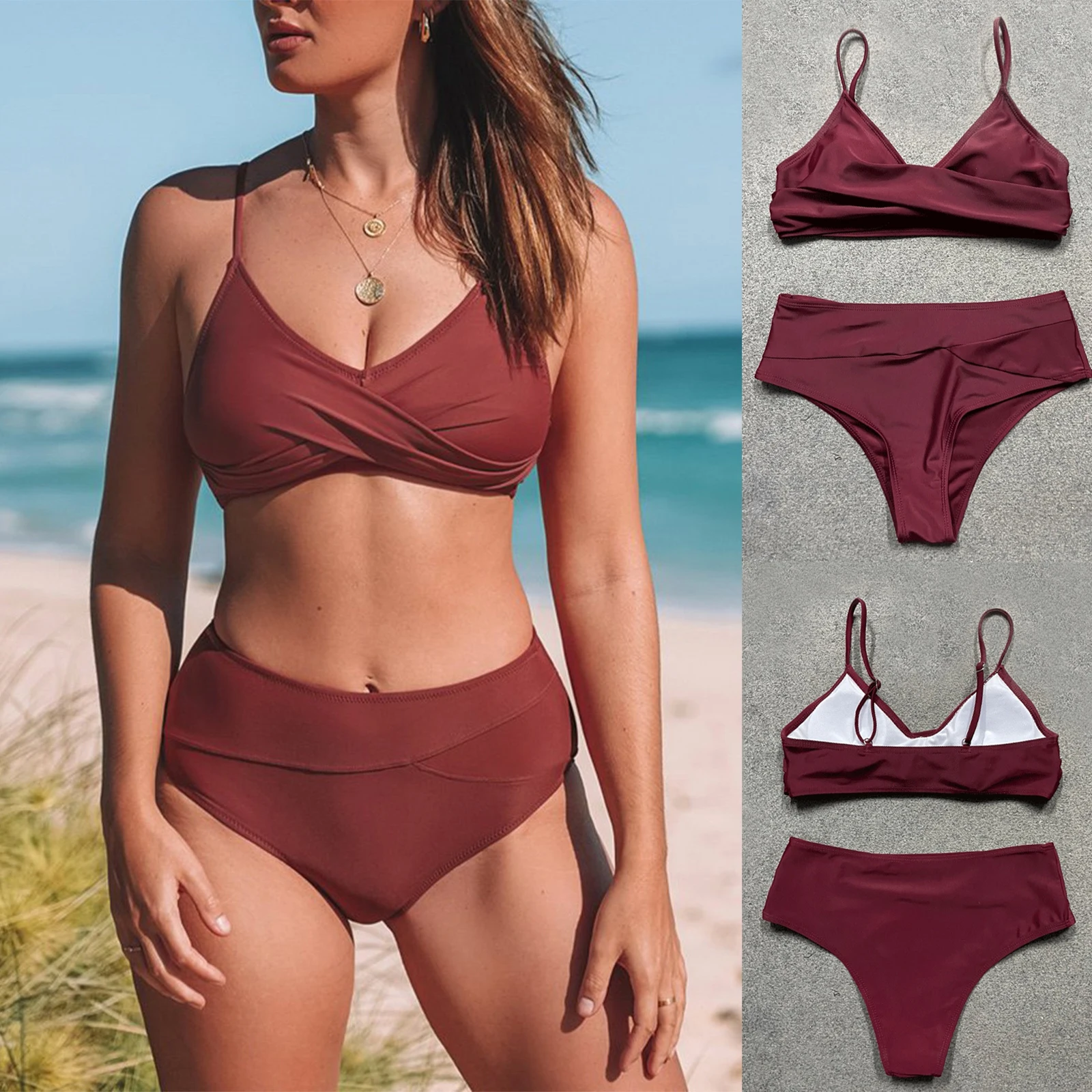 Push Up Wrap Bikini Sets Women Sexy Beach Bathing Suits Women's Split Swimsuit Backless Cross Straps Swimwear |