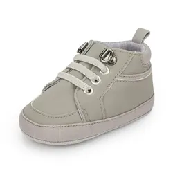 Meckior Infant Soft Sole PU Leather Sneakers - Anti-Slip Baby Shoes - 0-6 months (Grey)