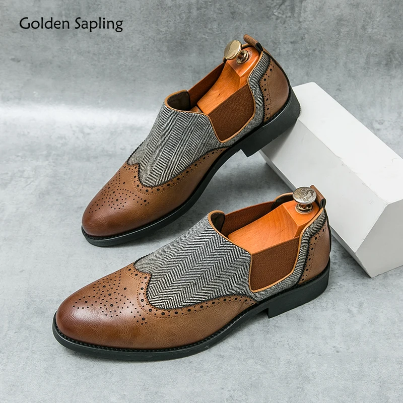 

Golden Sapling Men's Wedding Shoes Formal Office Brogue Flats Casual Business Oxfords Men's Dress Loafers Patchwork Leather Shoe