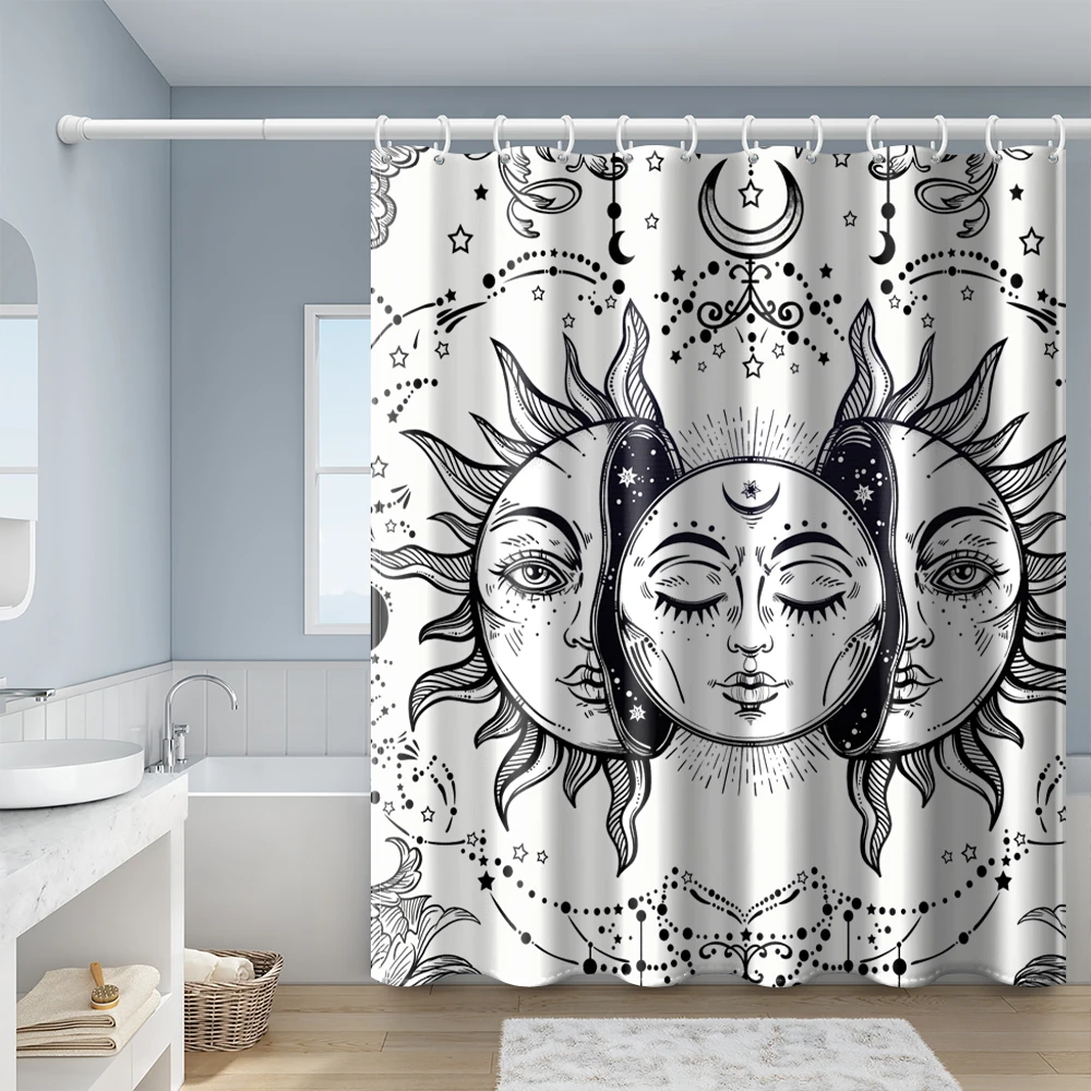 Sun Moon Stars Decorative Pattern Shower Curtains Bathroom Curtain