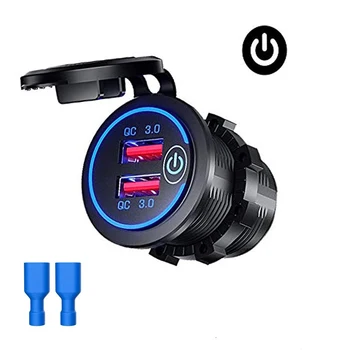 Dual QC 3.0 Dual USB Fast Car Charger Socket 12V/24V waterproof with Switch Auto Car Quckly Charge Adapter Power Outlet 8