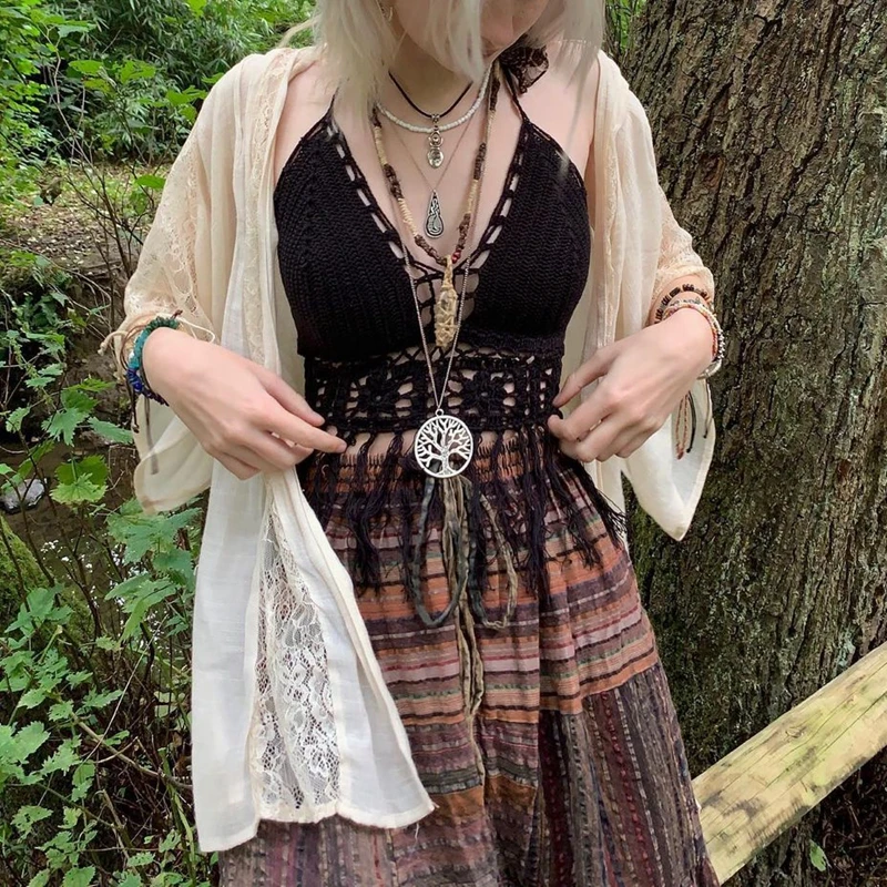 Y2K Fairy Grunge Gonne Lunghe Estive Da Donna A Vita Alta Strisce Vintage Stampa Gonna A Vita Alta Stile Bohemien Costumi Da Bagno