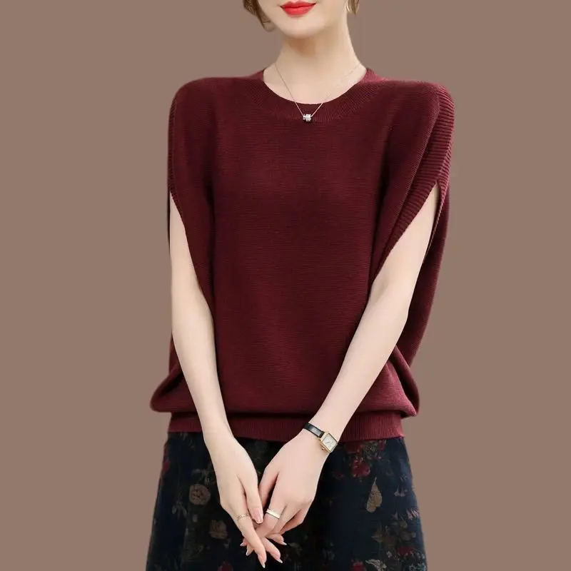 Fashion O-Neck Solid Color Knitted Batwing Sleeve Blouses Women's Clothing 2024 Summer New Loose Commuter Tops Casual Shirts