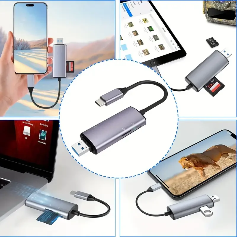 SD Card Reader for iPhone, USB 3.0 HUB Adapter with SD TF Ports, Plug N Play, Dual Card Slot, Memory Reader, 5 in 1