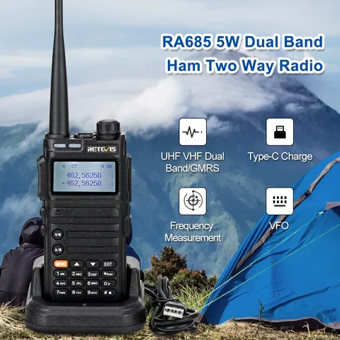 Retevis RA685 Walkie Talkie Ham Two-way Radio Stations Long Range Walkie-talkies Profesional UHF VHF USB Type C Charger 5W GMRS