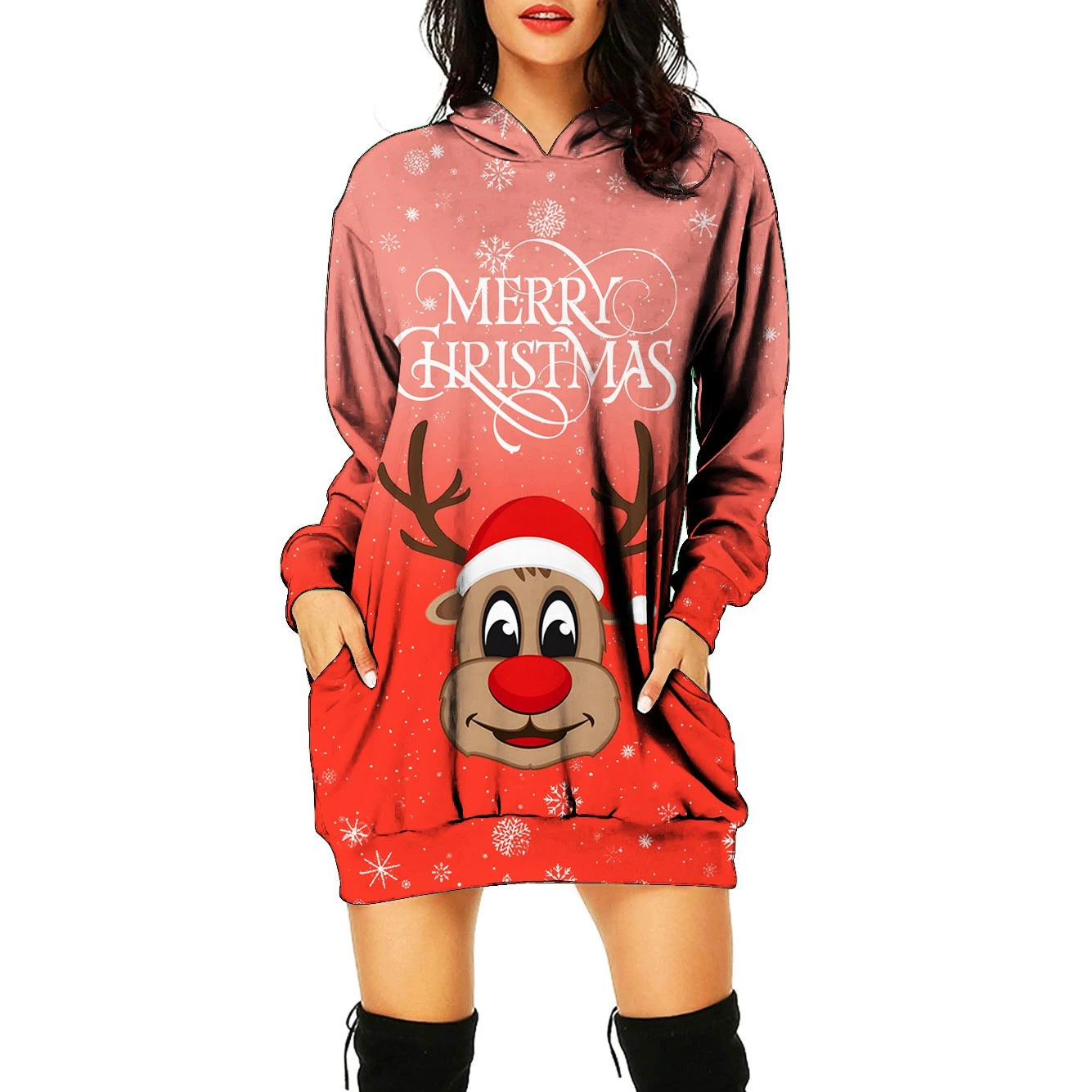 

Christmas Print Cute Women's Hoodie Trend New European and American Large Casual Fashion Loose Fitting Hoodie Hoodie