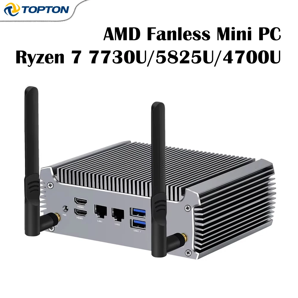 토포튼 팬리스 미니 PC 박스 AMD Ryzen 7 7730U/5825U/4700U, R5 5625U 게이밍 데스크탑 컴퓨터 듀얼 LAN 방화벽 라우터 윈도우 11 - AliExpress 7