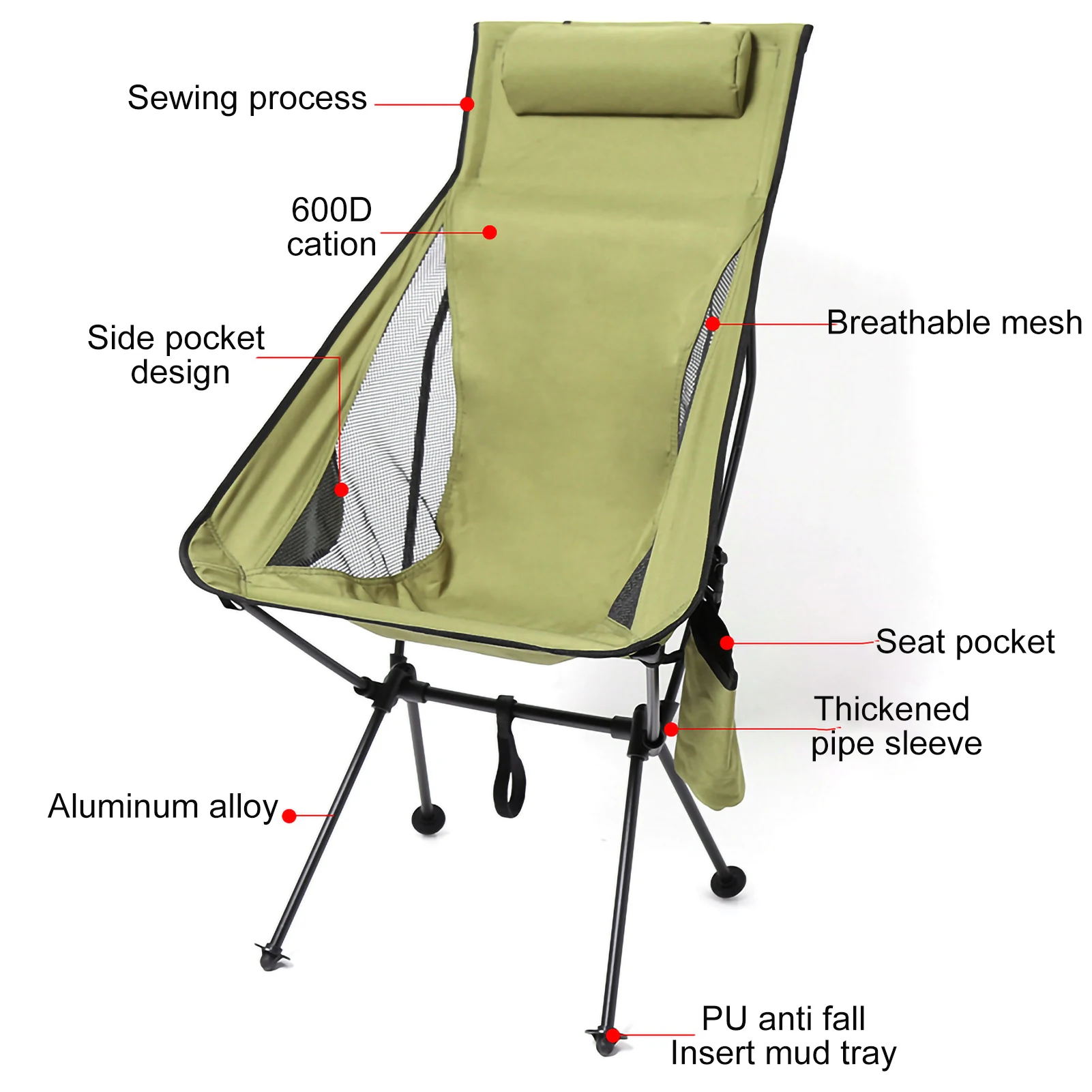 Folding Chair Portable Raised Space Chair Camping Lounger Stable Support Adjustable Bbq Bench Fishing Chair Outdoor Tools images - 6