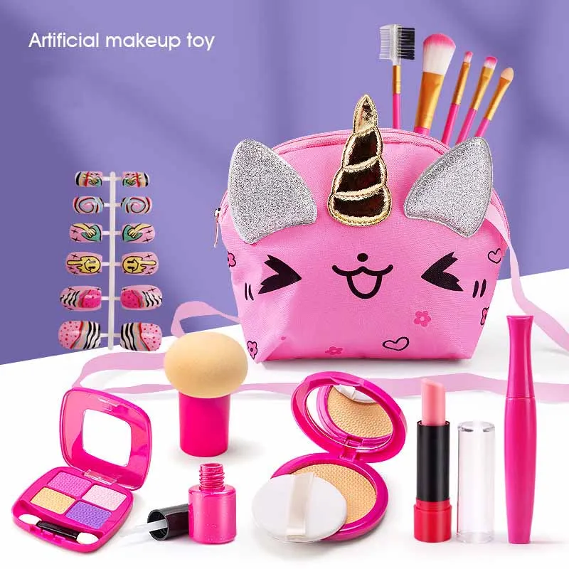 New Children's Cosmetics Toys Cute Cartoon Unicorn Bag Set Children Play House Toys Simulation Makeup Girls Birthday Gifts