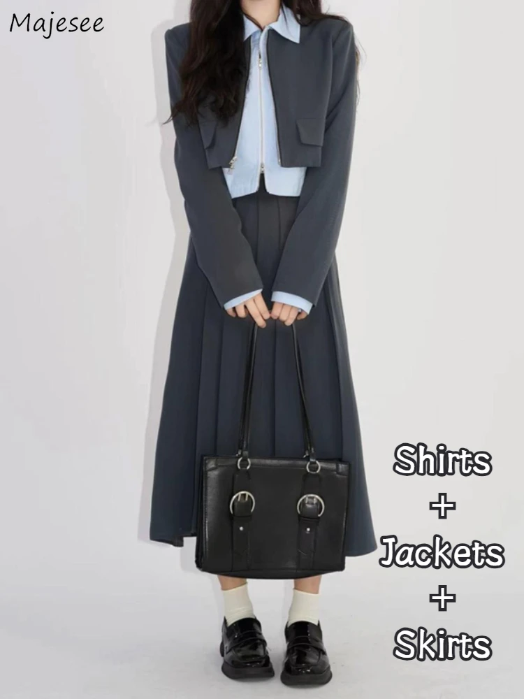 

3 шт., женские плиссированные рубашки и юбки в Корейском стиле