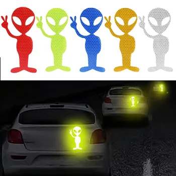 2PCS High Reflective Alien Personalized Stickers for Car Body Window Motorcycle Warning Night Driving Safety Reflective Stickers