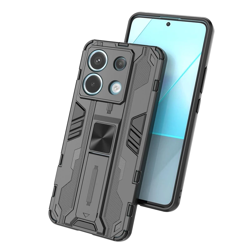 Rugged Armor Shockproof Case with Magnet Holder Stand for Xiaomi Redmi Note 13 Series