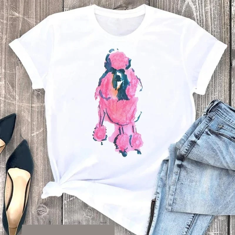 Niedliches Rosa Pudel Tierdruck Weißes T-Shirt Damen Hundeliebhaberin Shirt Muttertag Geschenk Sommer 2026 Lässige Vintage Damenkleidung – Detail 17