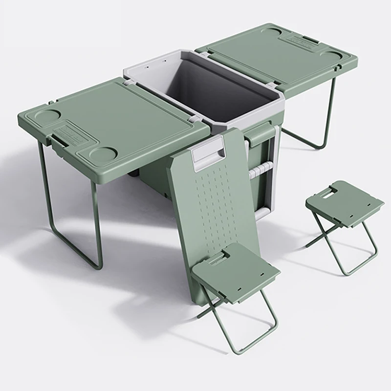 32L portable outdoor camping ice chest cooler box set with table and chair wheels