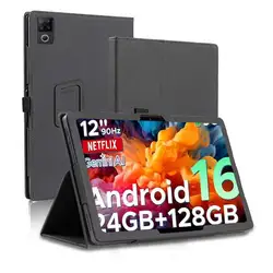Premium 12 - Inch PU Leather Tablet Case with Kickstand and Shockproof Protection (Black)