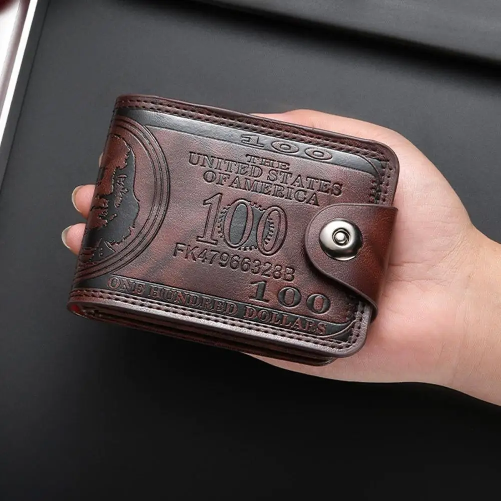 Men's Wallets with 100 US Dollar Pattern Hasp Male Leather Wallet with Zipper Card Holder Coin Pocket Purse Cartera Hombre - 2