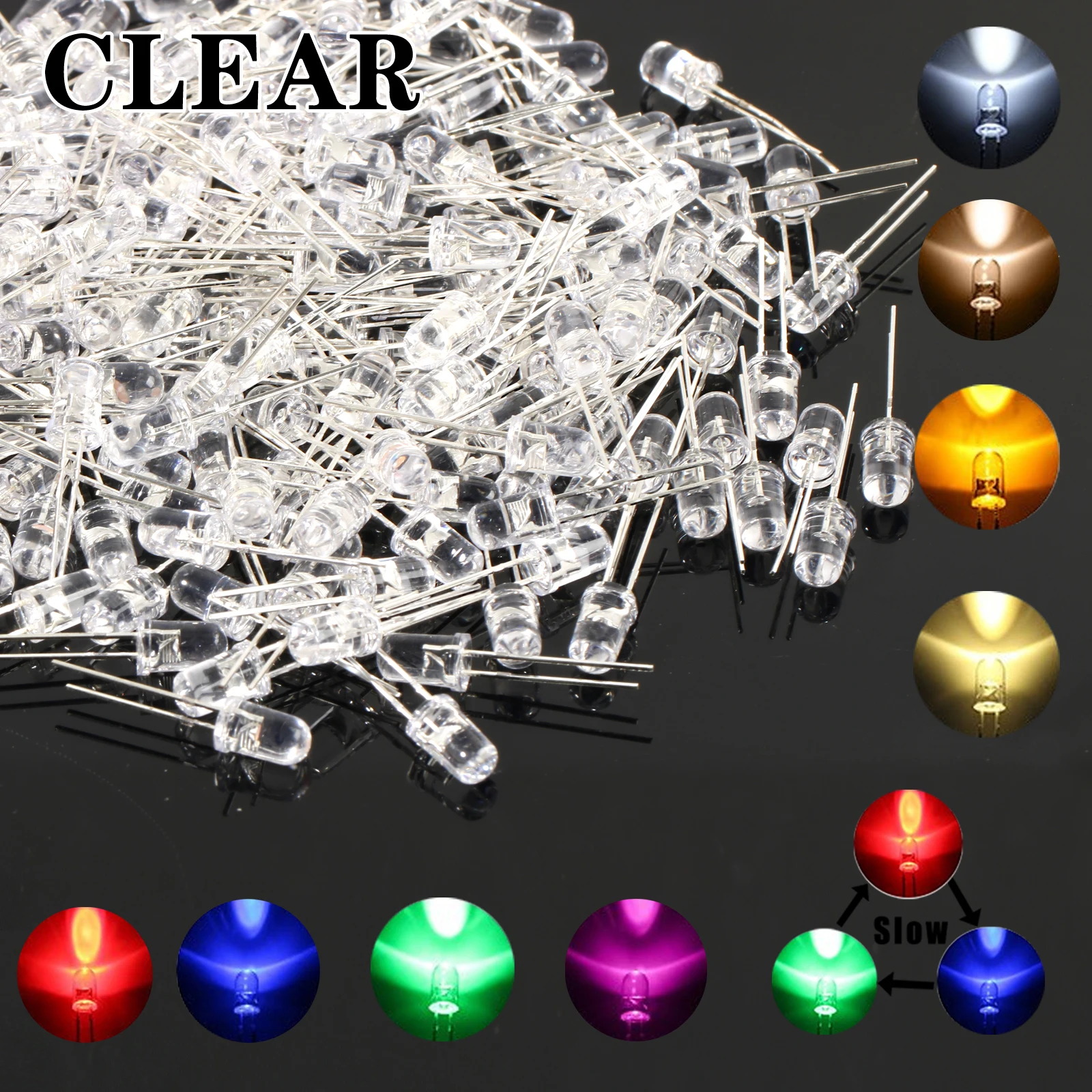 LED Light Kit 5mm LED Diodes Assortment F5 White Green Red Blue Yellow Orange