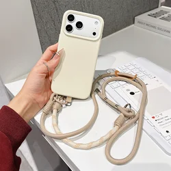 Adjustable Crossbody Lanyard with Soft Matte Finish Cover - Solid Color - iPhone 15 Plus (Antique White)