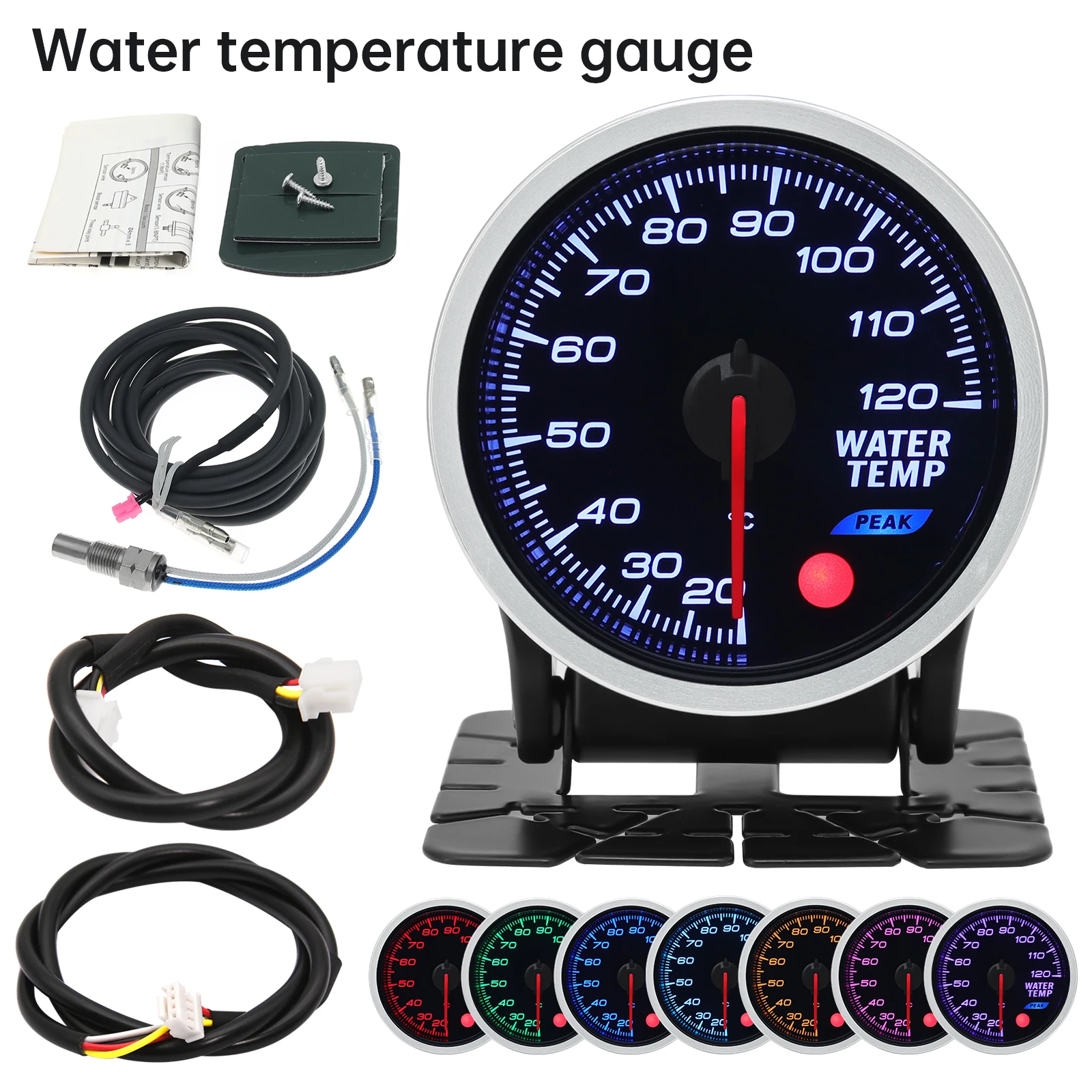 8-Color Backlit Universal Turbo Pressure Gauge - Fuel, Oil, Temp Reading, 52mm, 12V