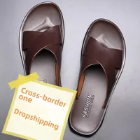 Large Size Genuine Leather Slippers Men's Summer Casual Beach Sandals One-Strap Men's Shoes Comfortable Indoor Slippers