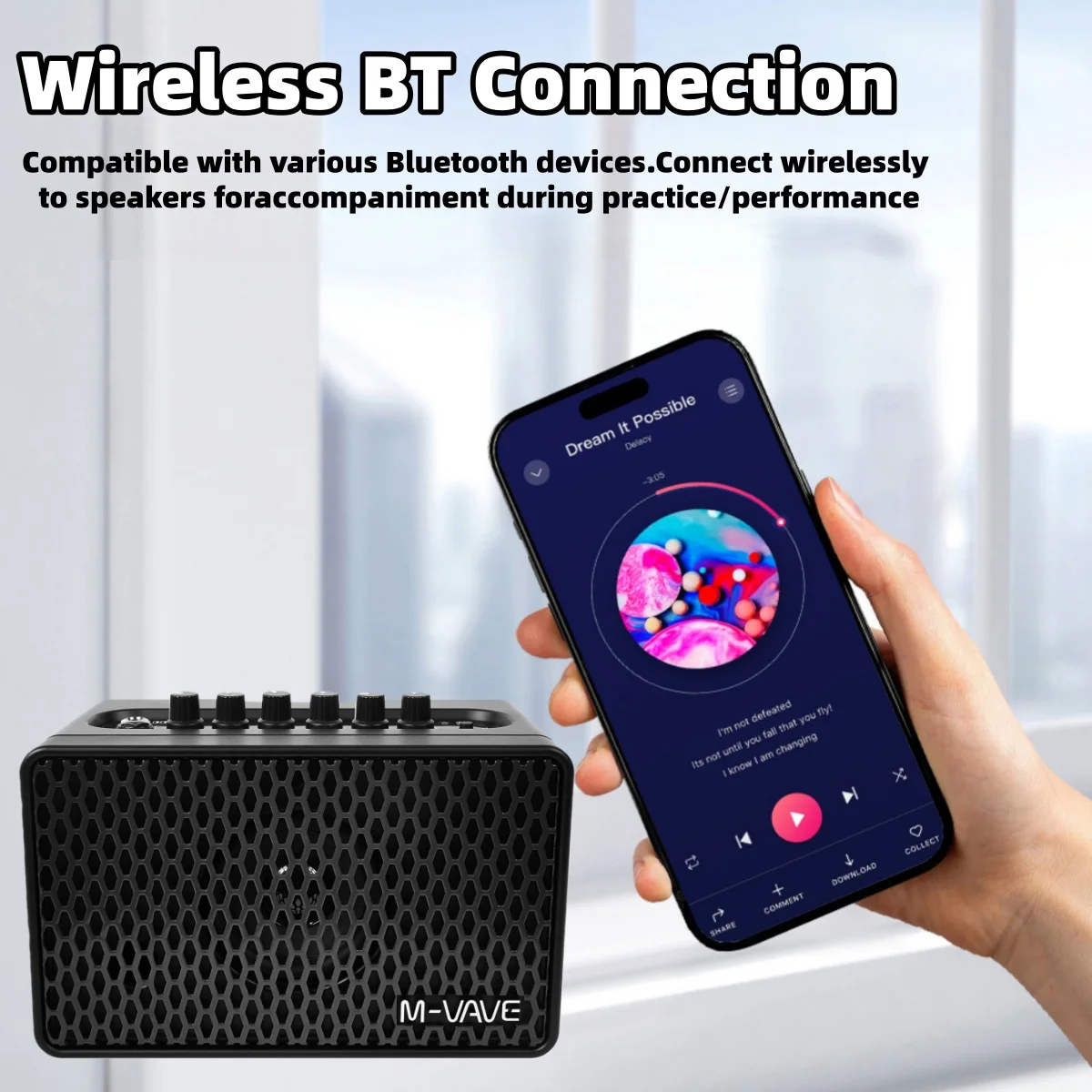 M-VAVE SP100 Guitar Amp: 9 Amp Voices/16 FX/Bluetooth Audio/Built-in Battery/Wireless Practice & Supports External Footswitch