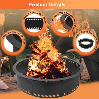 31inch Fire Ring for Outside Fire Pit,Large Round Smokeless Firepit Insert,DIY Fire Rings for Outside Wood Burning Above 2