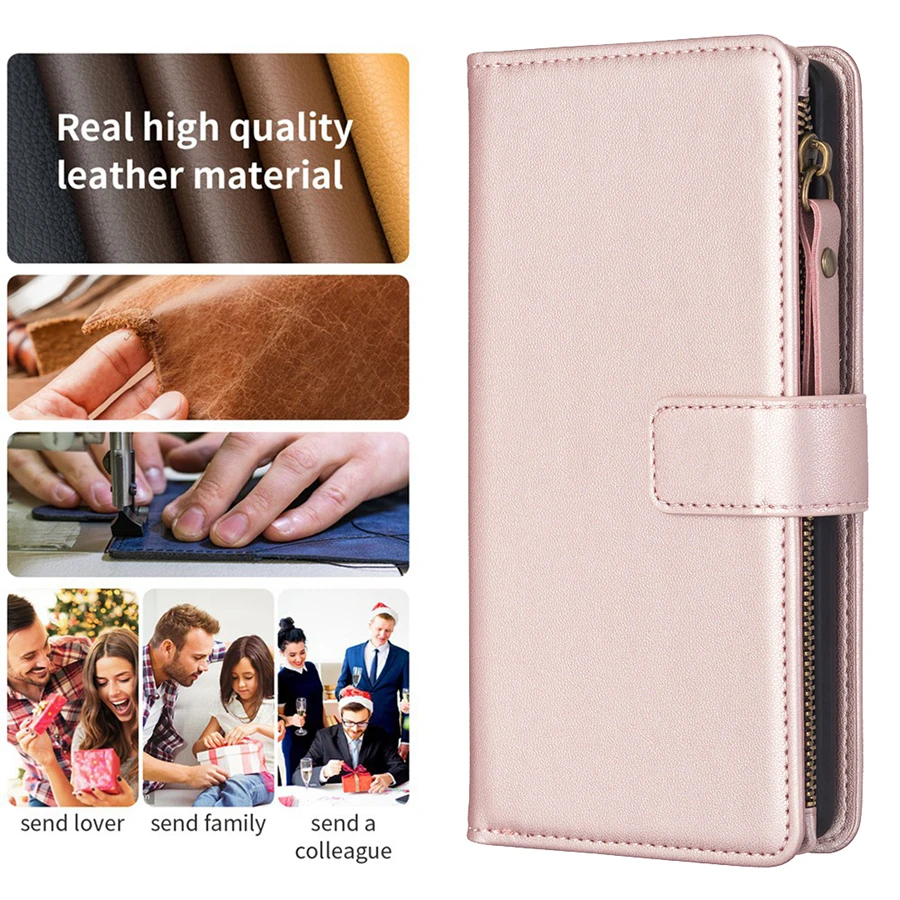 Luxury Wallet Zipper Leather Case For Samsung Galaxy S24 Ultra S23 Plus S22 S21 S20 FE A14 A15 A24 A25 A34 A35 A52 A53 A54 A55