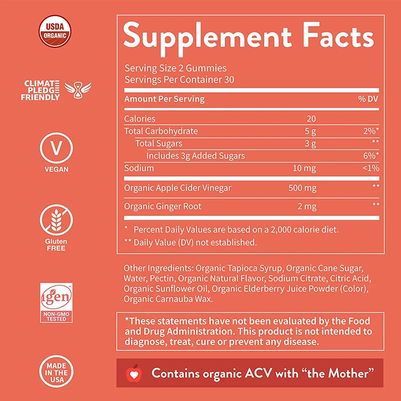 Pure ACV Apple Cider Vinegar Gummies Accelerate Weight Loss Whiten Skin Support Natural Digestion