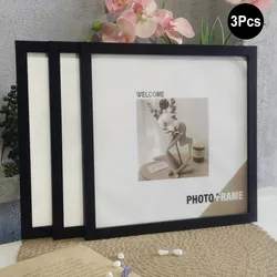 Set of 3 Elegant Square Wood Photo Frames for Wall or Desktop Decor (Black Frame)