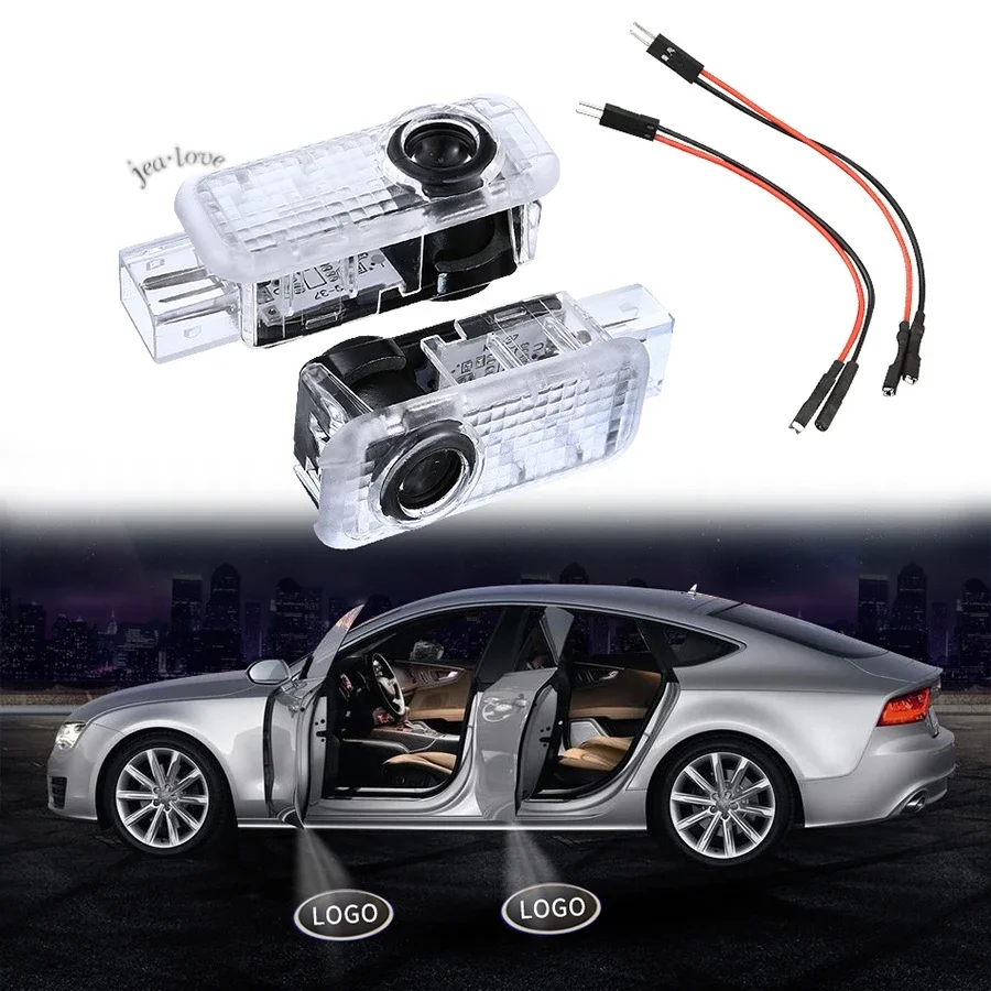 2PCS Car Door Light HD Led Lamp For A1 A3 A4 B5 B6 B7 B8 B9 A5 A6 C5 C6 C7 A7 A8 D3 Q3 Q5 Q7 TT R8 S-Line Sline Auto Parts