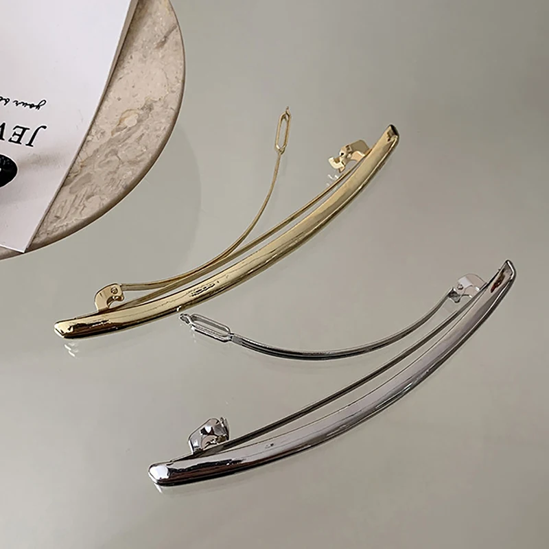 11 cm Ein Wort Haarnadel Frauen Metall Goldene Streifen Lange Haarspangen Haar Clips Vintage Haarnadeln Automatische Glatte Frühling Clip Hairgrip