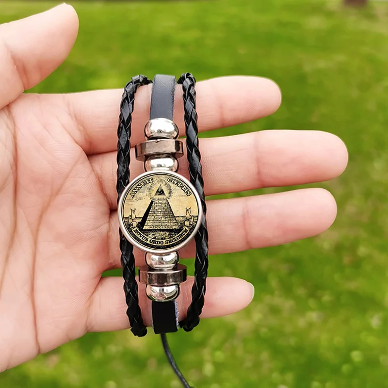 Vintage Free Mason Bracelet Masonic Illuminati Pyramid Eye