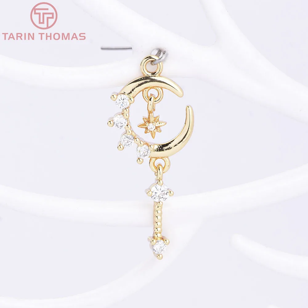 (10836) 6PCS 18K 골드 컬러 황동 지르콘 달 별 모양의 긴 태슬 펜던트 Hith Quality Diy 쥬얼리 제작 액세서리