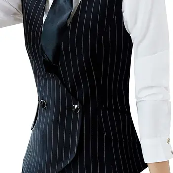 여성용 블랙 스트라이프 조끼, 편안한, 슬림, 비즈니스, 사무실, 통근, 여성 자켓