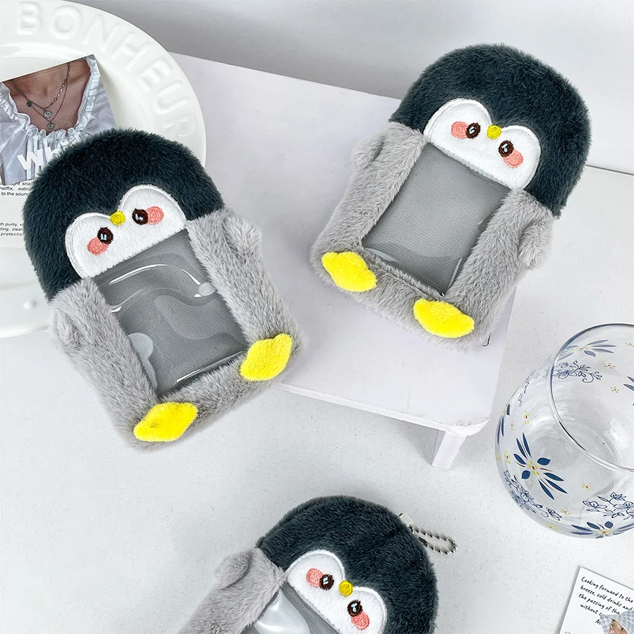 Cute Cartoon Penguin Plush Card Set Keychain Creative Storage Small Bag Card Holder Photo Display Sleeve Bag Pendant