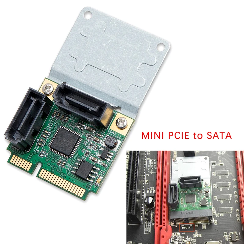 

1 шт. * Плата расширения Mini PCI-E на 2 порта SATA 3,0, адаптер расширения PCI-Express, плата расширения чипа Mini PCIe на dual SATA, плата расширения